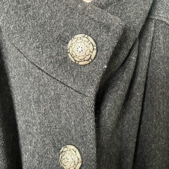 Vintage London Fog 100% Pure Virgin Wool Long Overcoat Charcoal |Paisley Size 12 - Picture 4 of 7